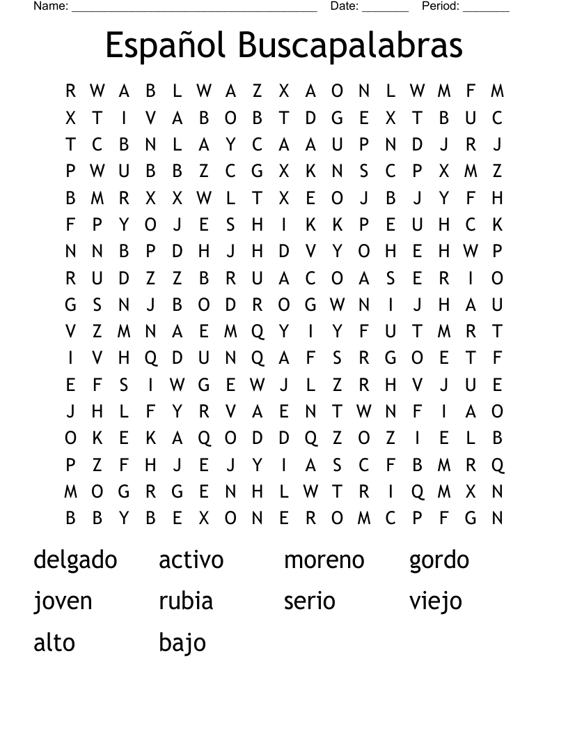 Español Buscapalabras Word Search