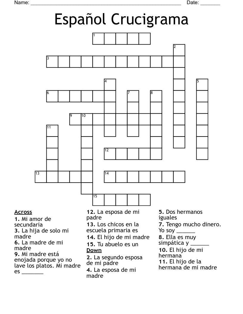 Español Crucigrama Crossword