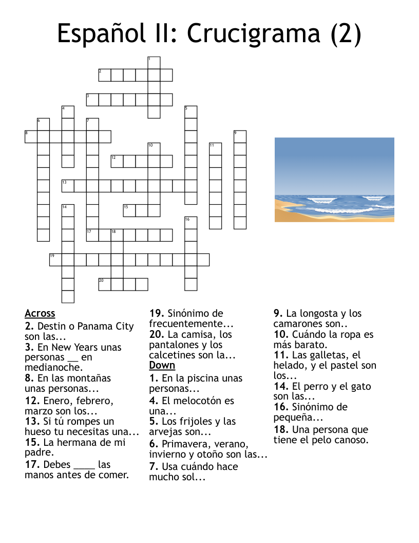 Español II: Crucigrama (2) Crossword