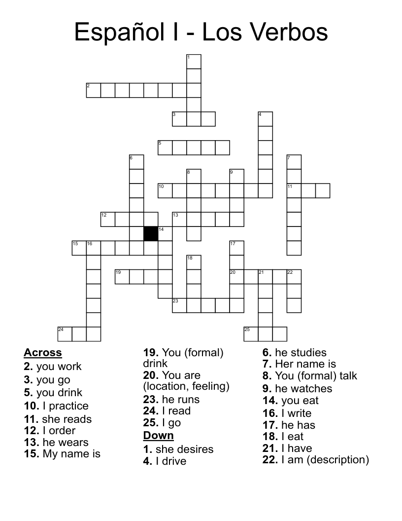 Español I - Los Verbos Crossword