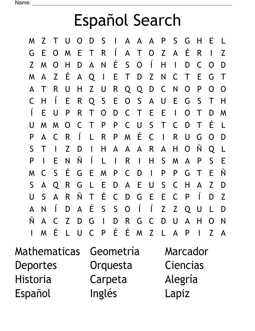 Español Search Word Search