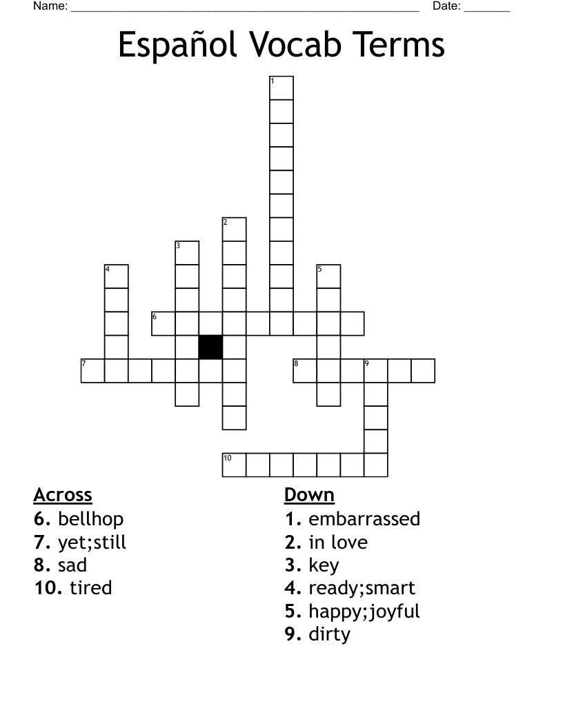Español Vocab Terms Crossword