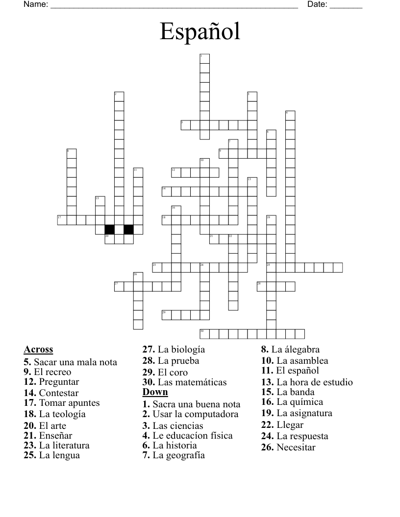 Español  Crossword