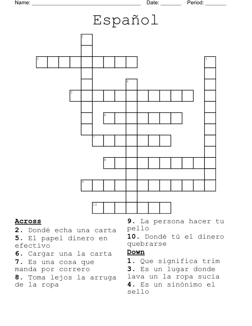 Español  Crossword