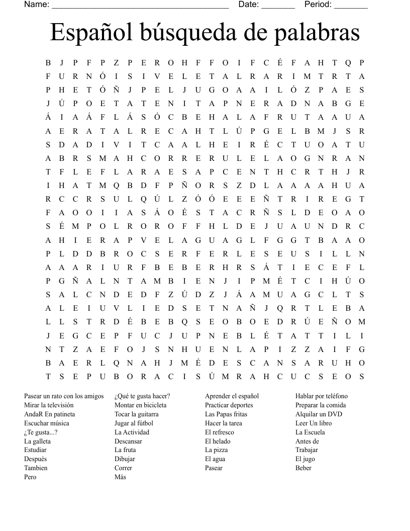Español búsqueda de palabras Word Search