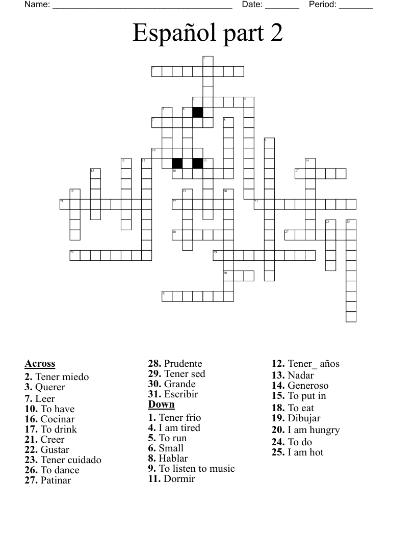 Español part 2 Crossword