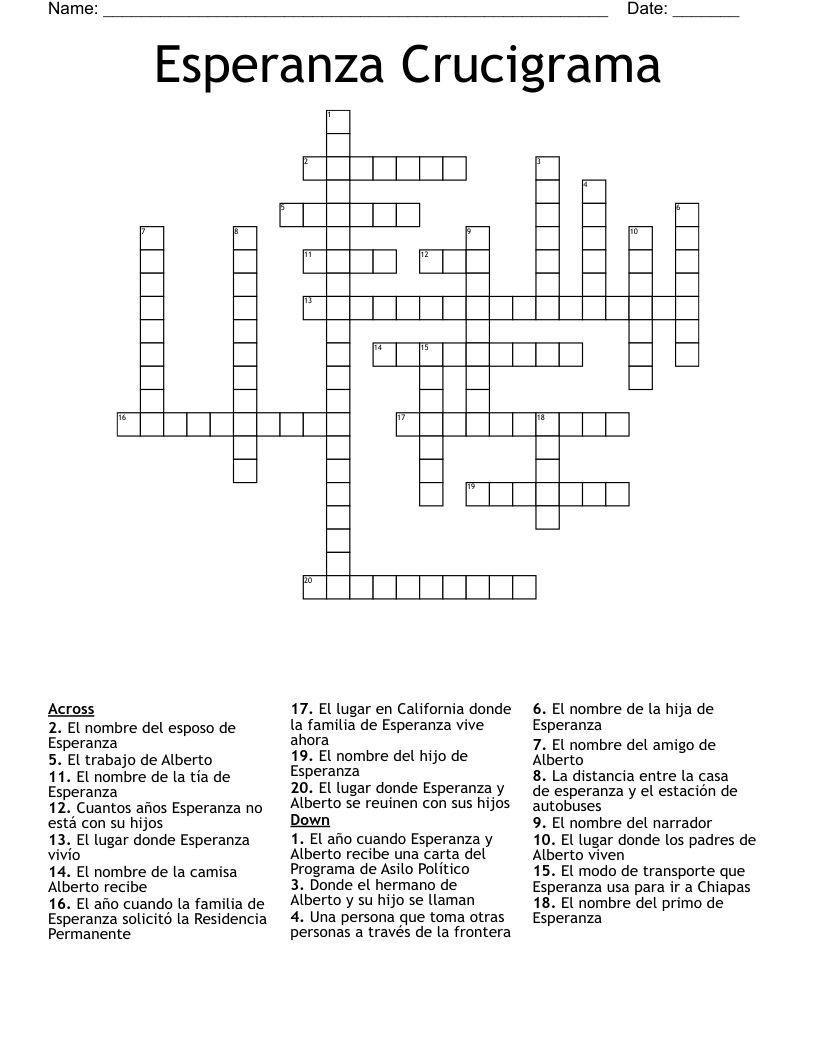 Esperanza Crucigrama Crossword