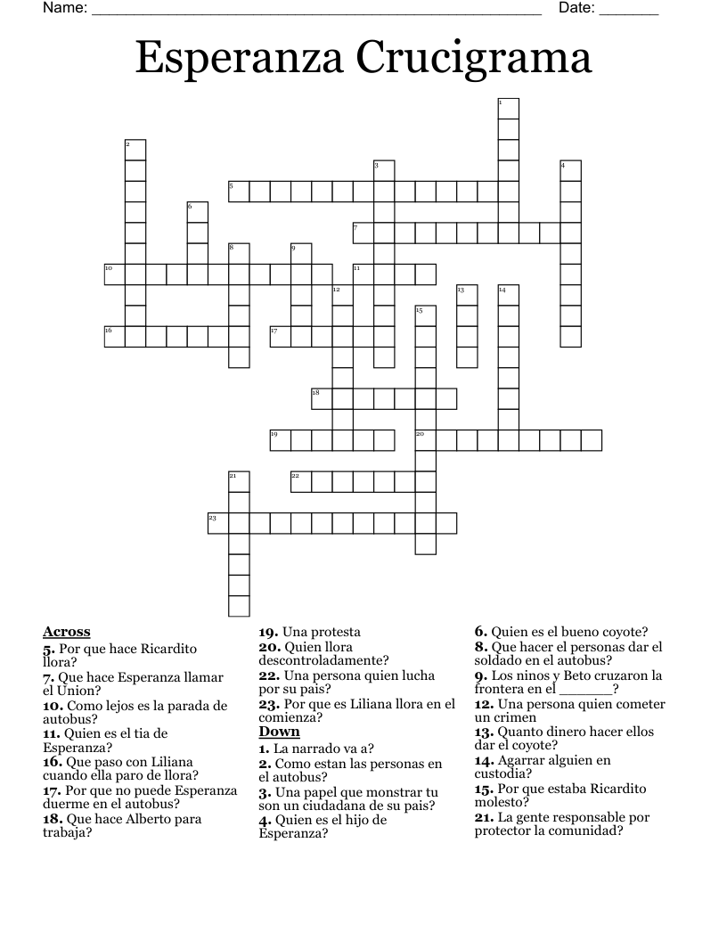 Esperanza Crucigrama Crossword