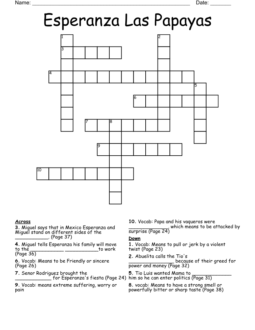 Esperanza Las Papayas Crossword