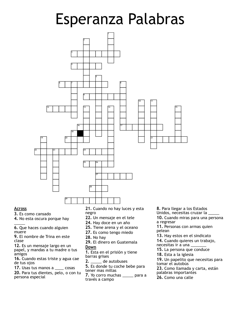 Esperanza Palabras Crossword
