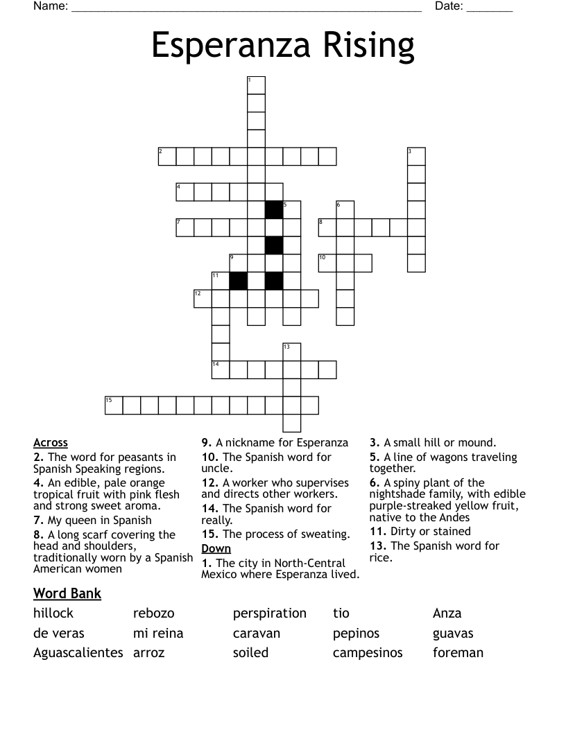 Esperanza Rising Crossword