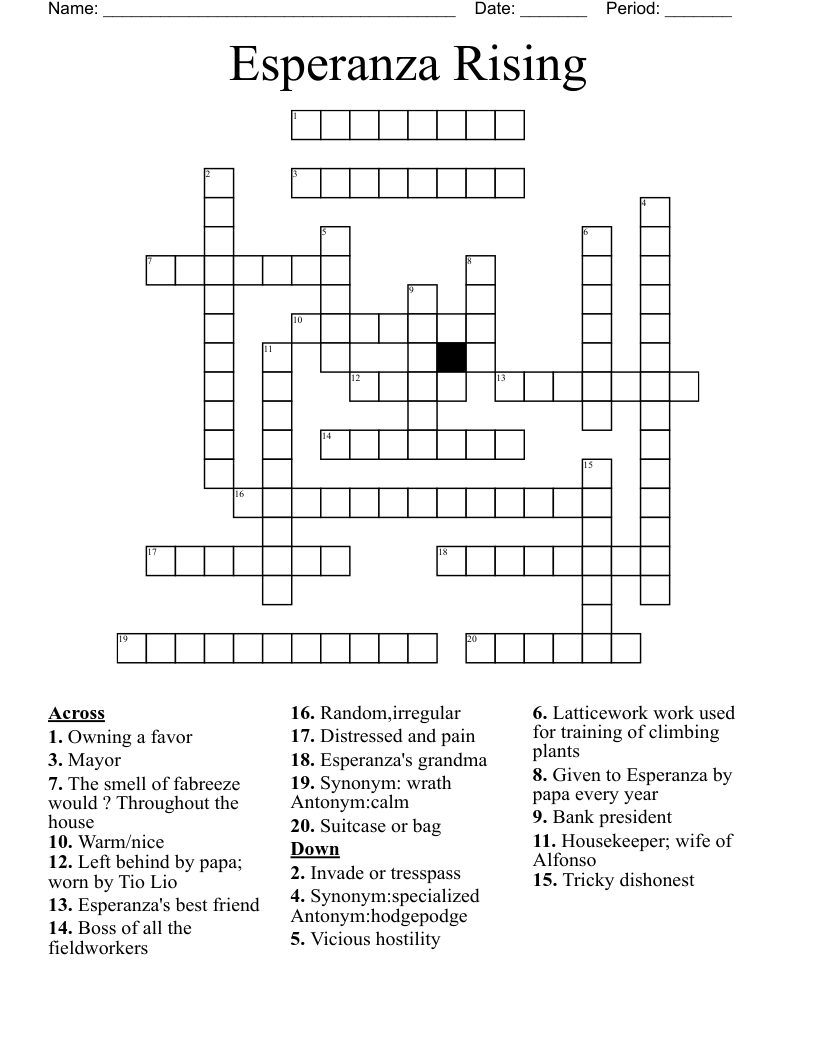 Esperanza Rising Crossword