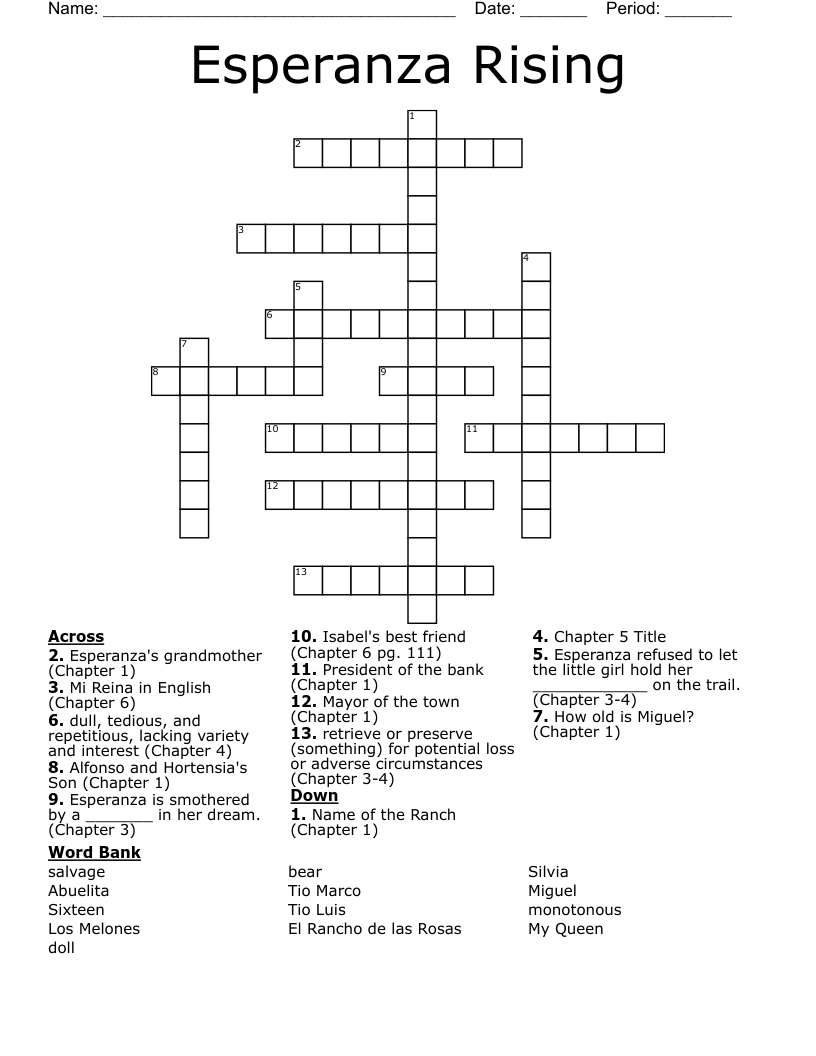 Esperanza Rising Crossword