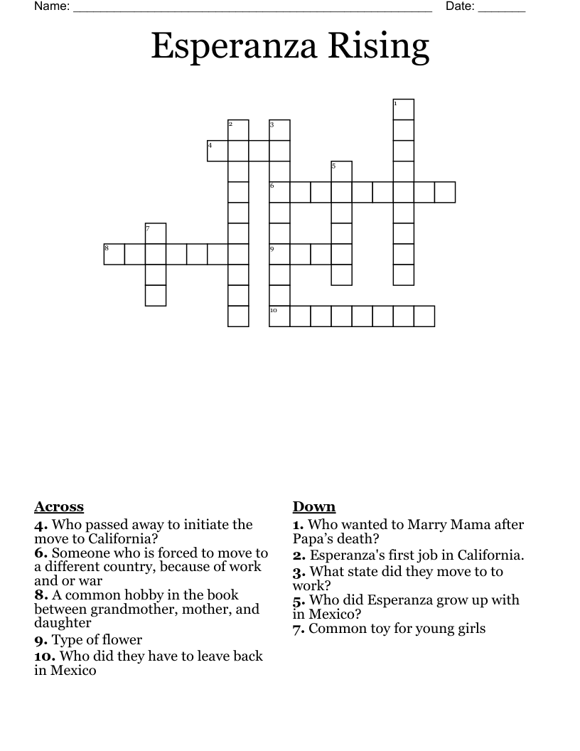 Esperanza Rising Crossword
