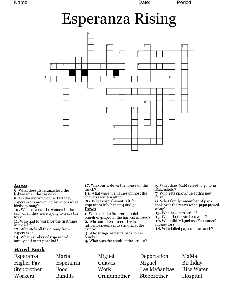 Esperanza Rising Crossword