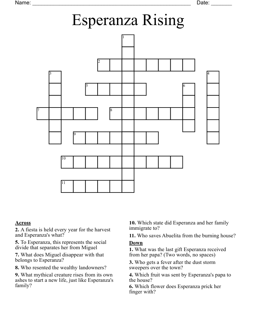 Esperanza Rising Crossword