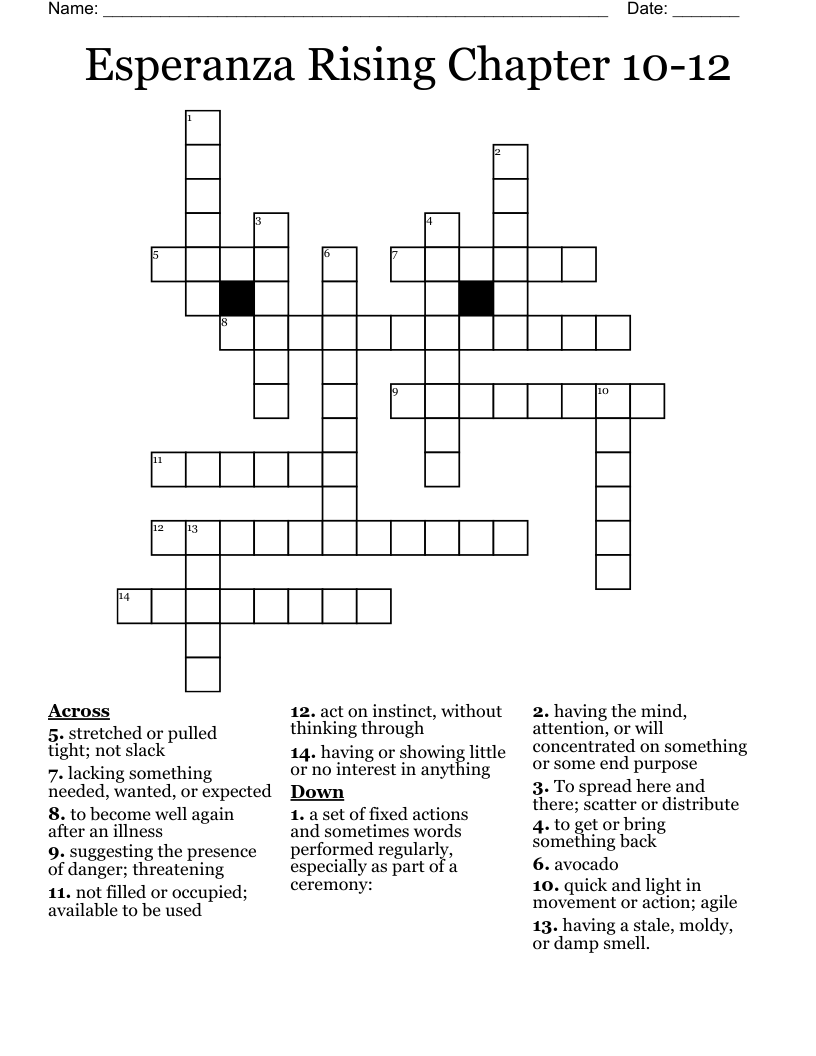 Esperanza Rising Chapter 10-12 Crossword