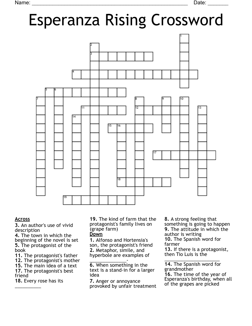 Esperanza Rising Crossword