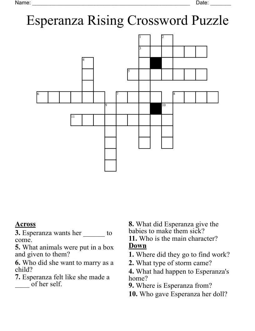 Esperanza Rising Crossword Puzzle