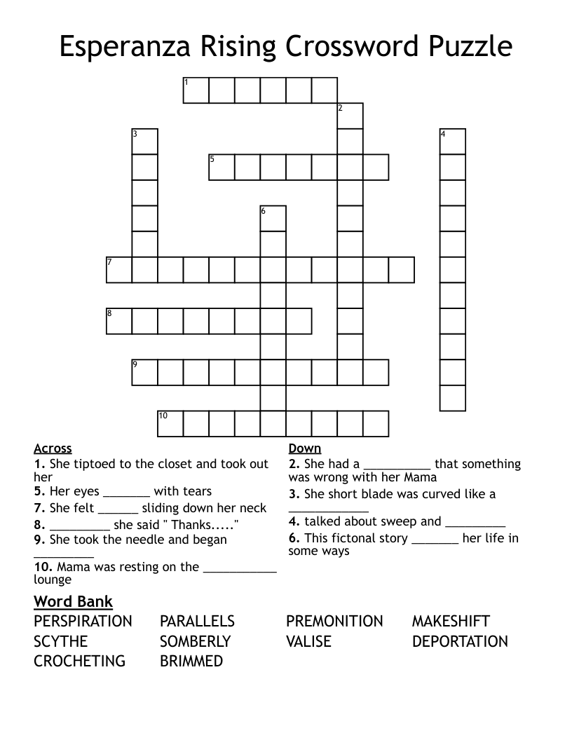 Esperanza Rising Crossword Puzzle