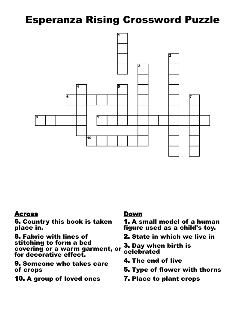 Esperanza Rising Crossword Puzzle