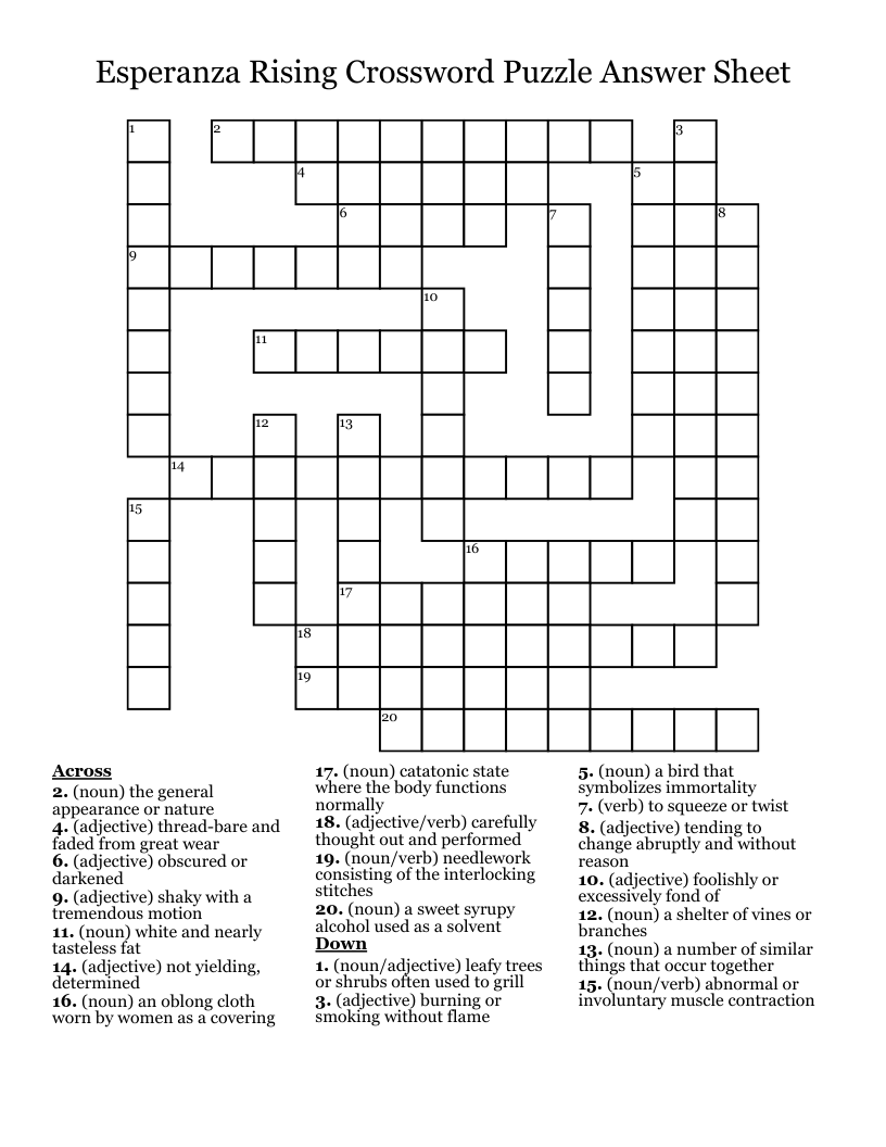 Esperanza Rising Crossword Puzzle Answer Sheet 