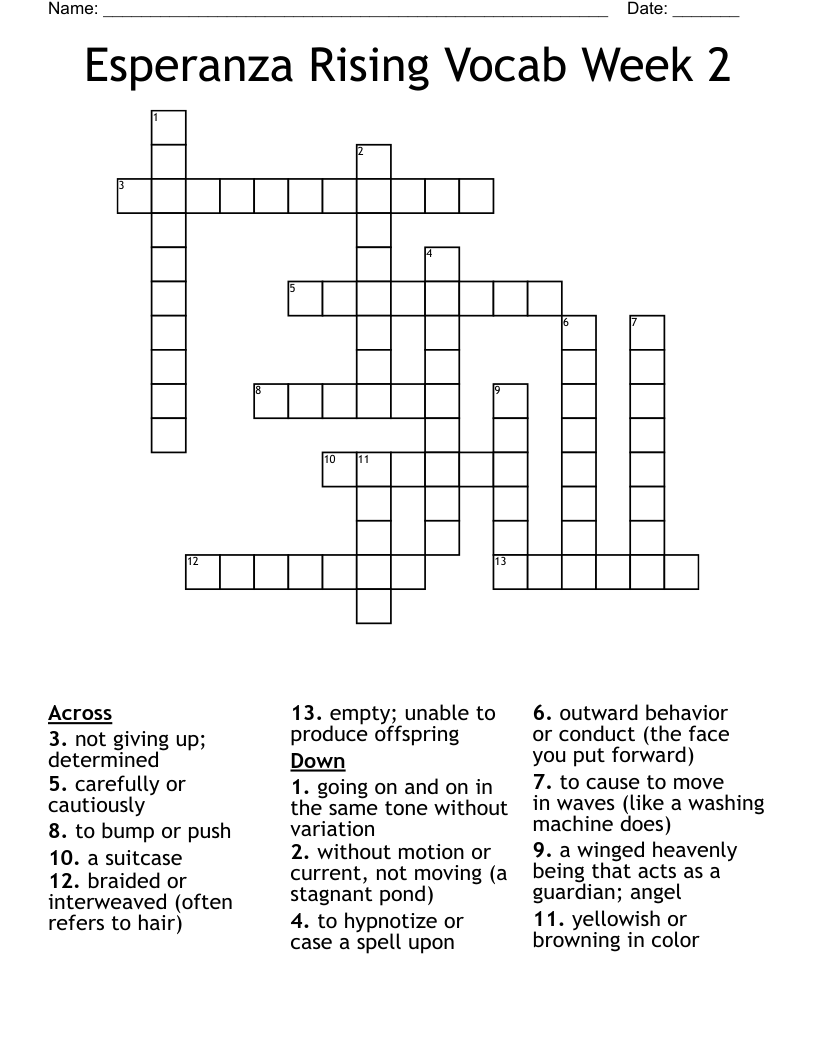 Esperanza Rising Vocab Week 2 Crossword