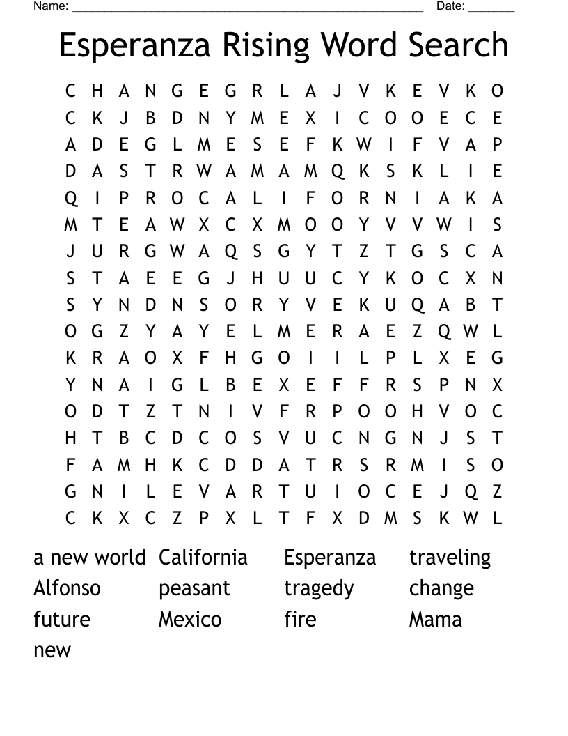 Esperanza Rising Word Search