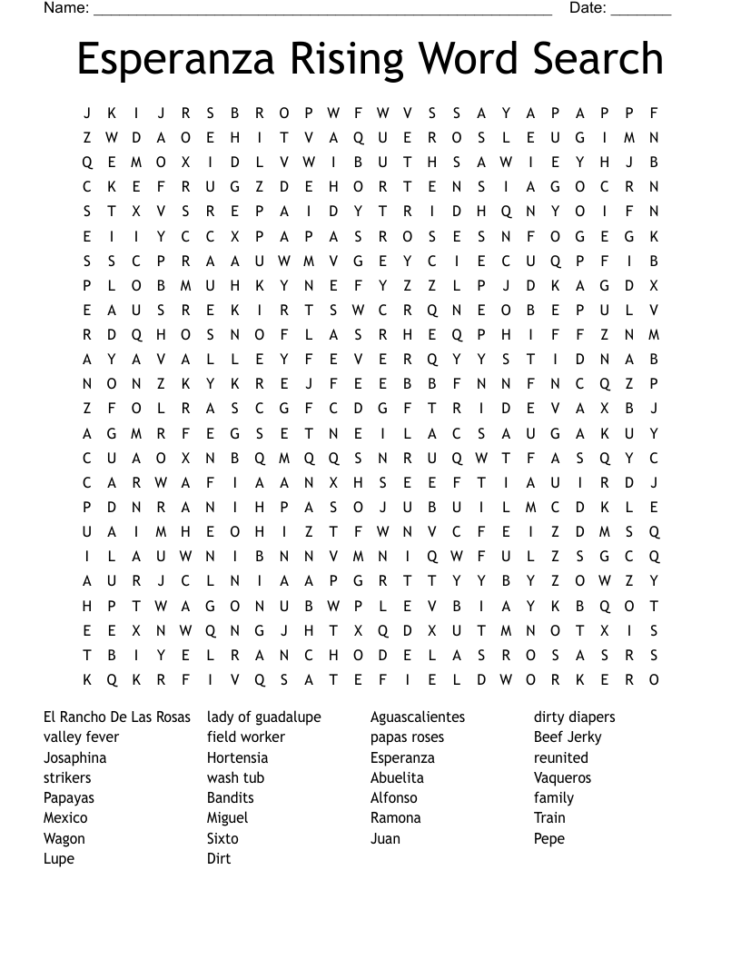Esperanza Rising Word Search