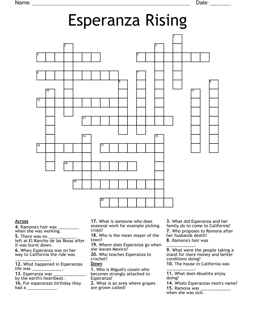 Esperanza Rising  Crossword