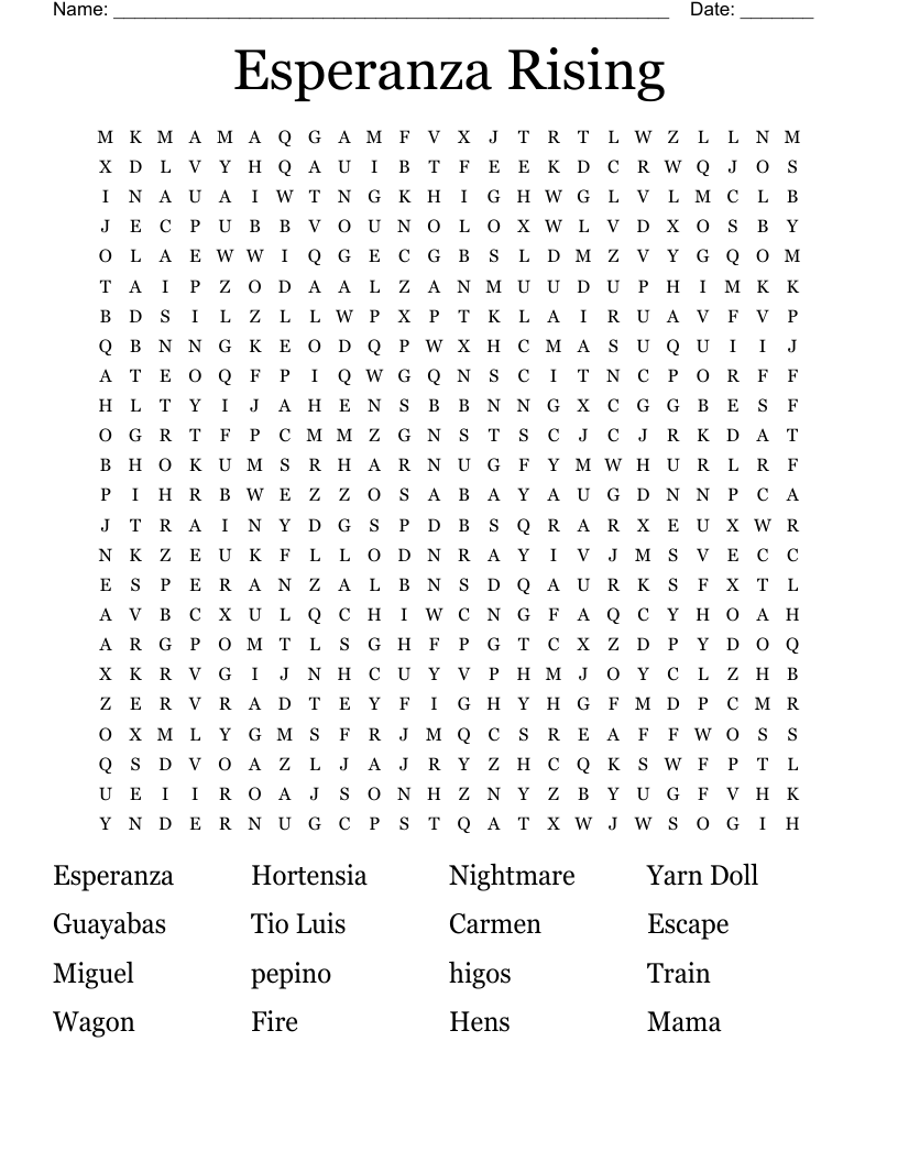 Esperanza Rising  Word Search