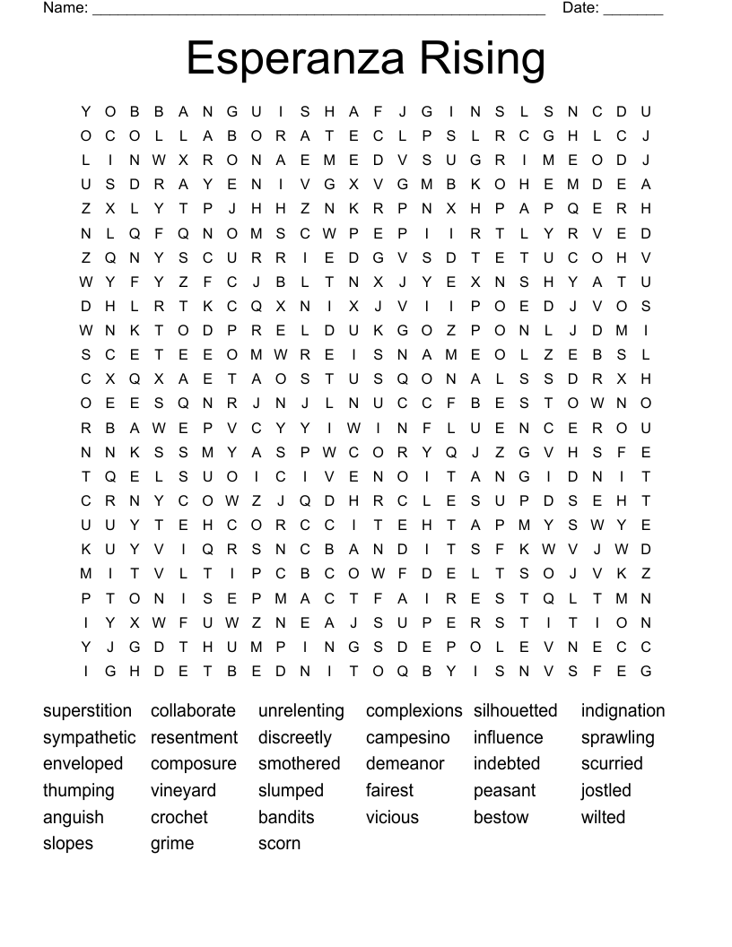Esperanza Rising  Word Search
