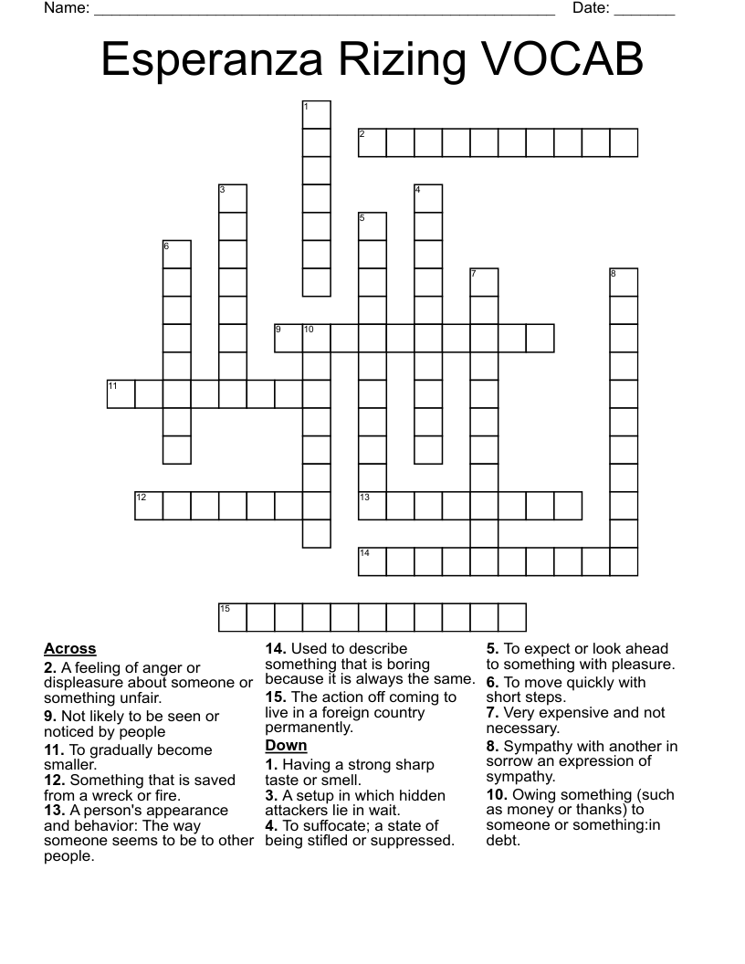 Esperanza Rizing VOCAB Crossword