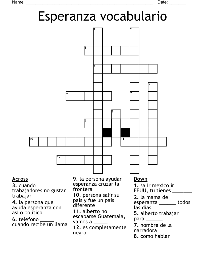 Esperanza vocabulario Crossword