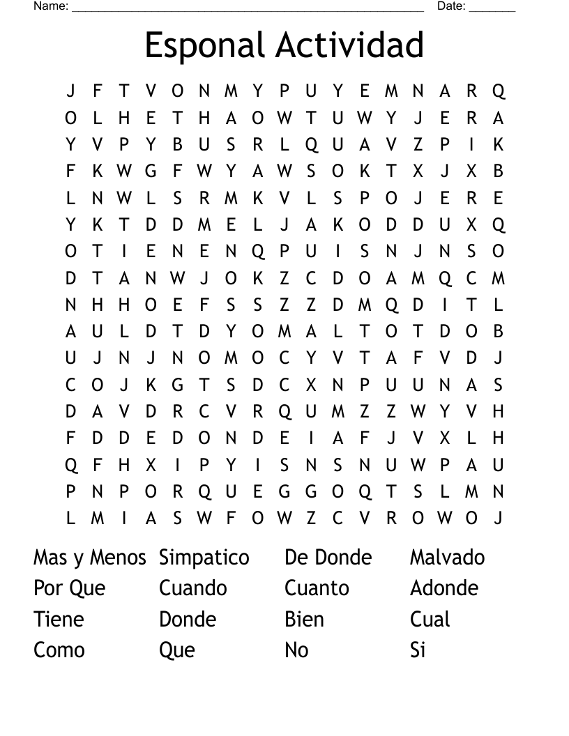Esponal Actividad Word Search