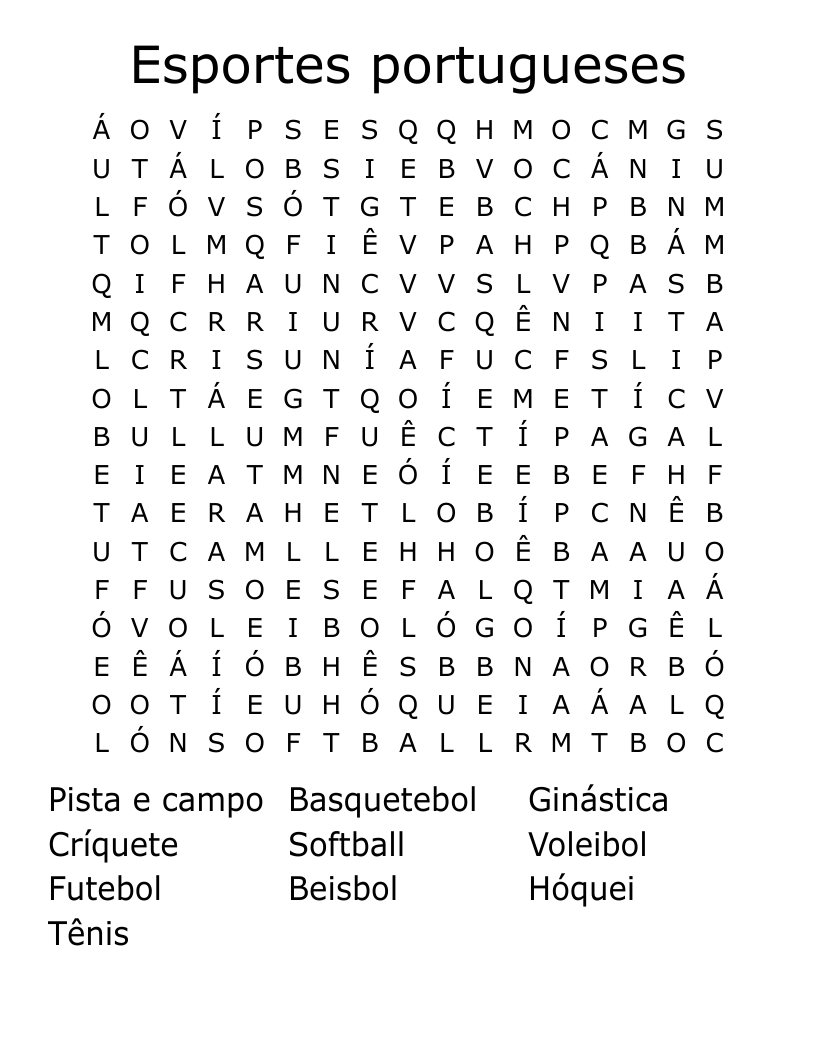 Esportes portugueses Word Search