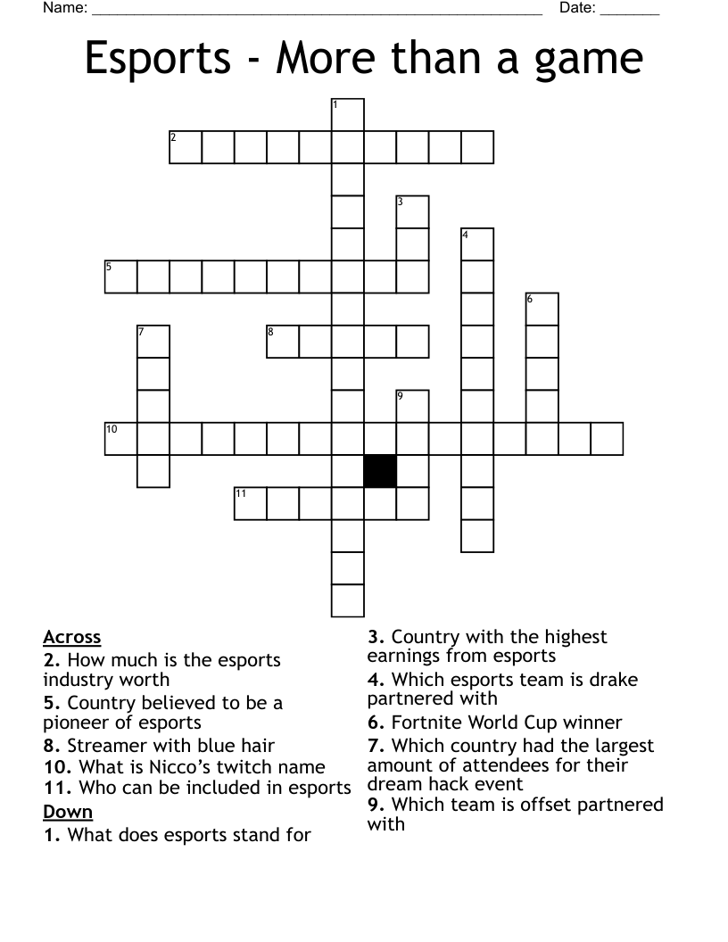 Esports - More than a game Crossword
