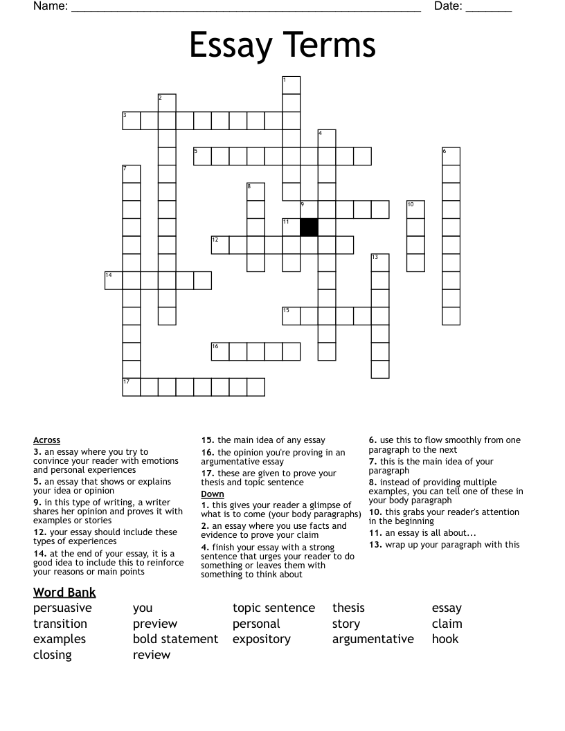 Essay Terms Crossword