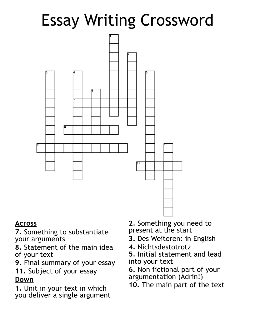 Essay Writing Crossword