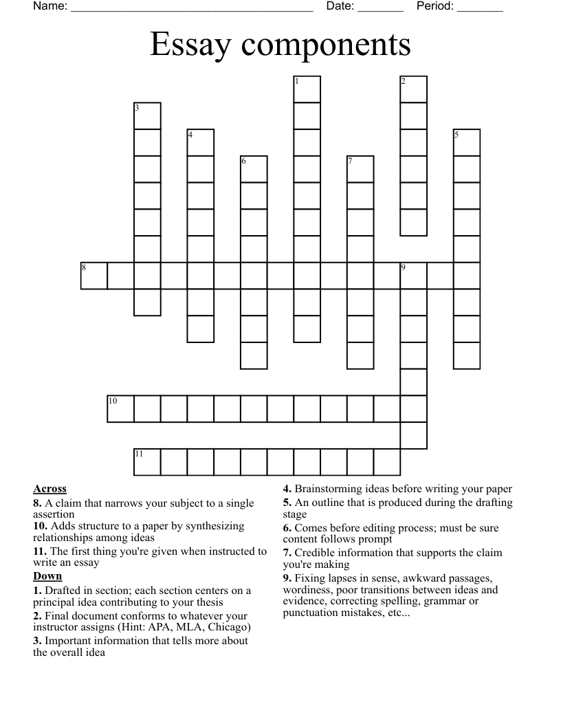Essay components Crossword