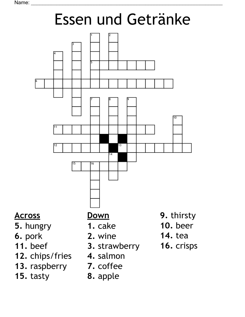 Essen und Getränke Crossword