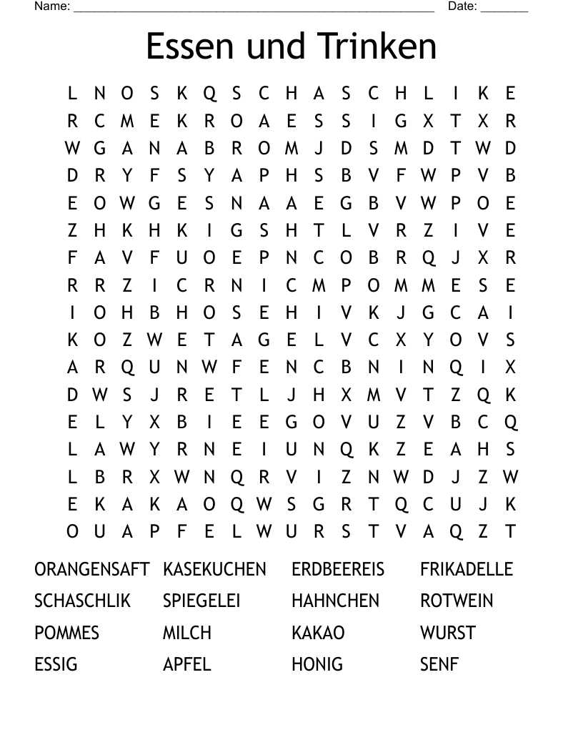 Essen und Trinken Word Search