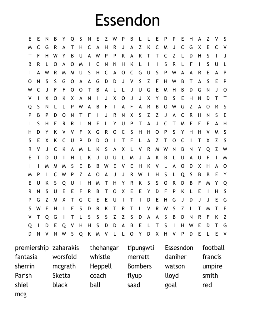 Essendon Word Search
