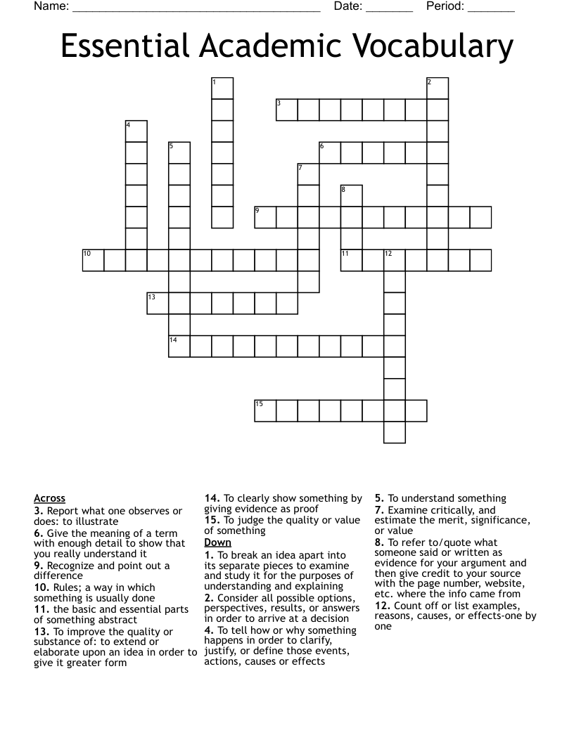 Essential Academic Vocabulary Crossword