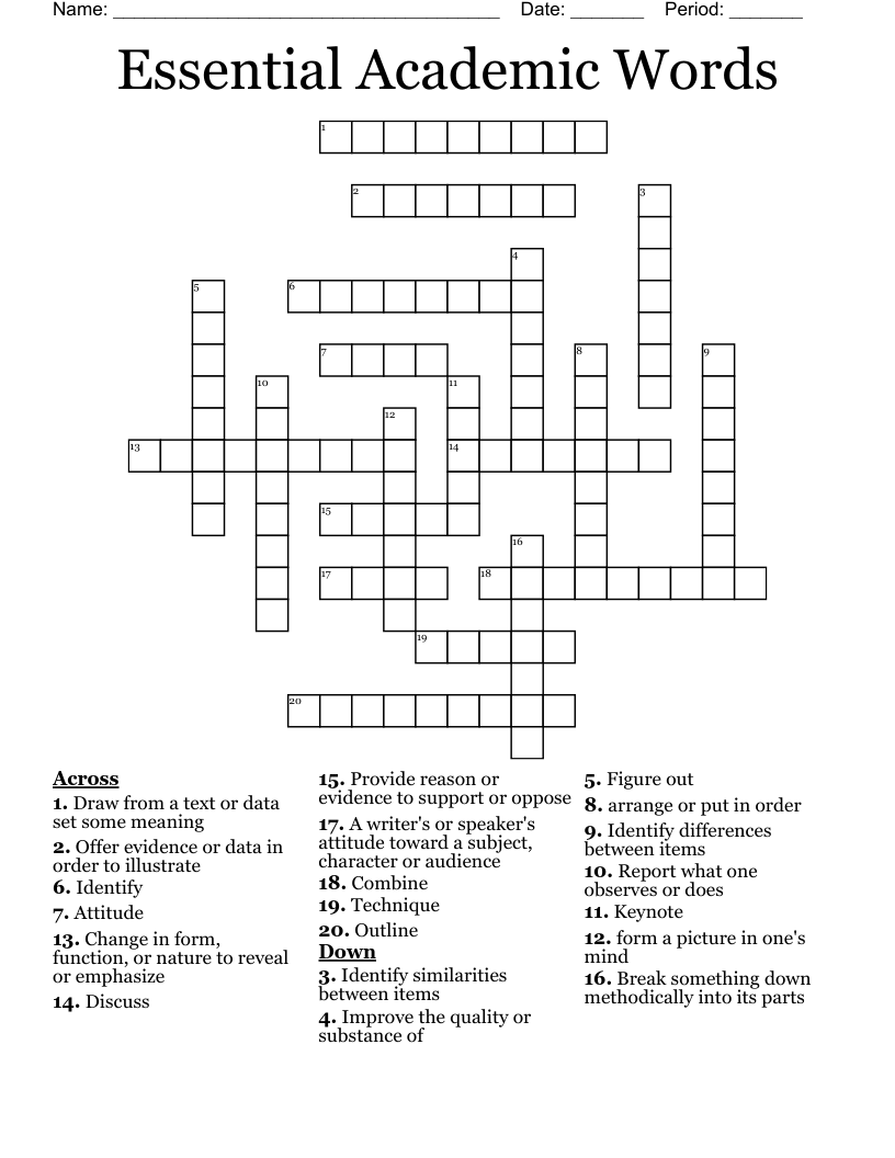 Essential Academic Words Crossword