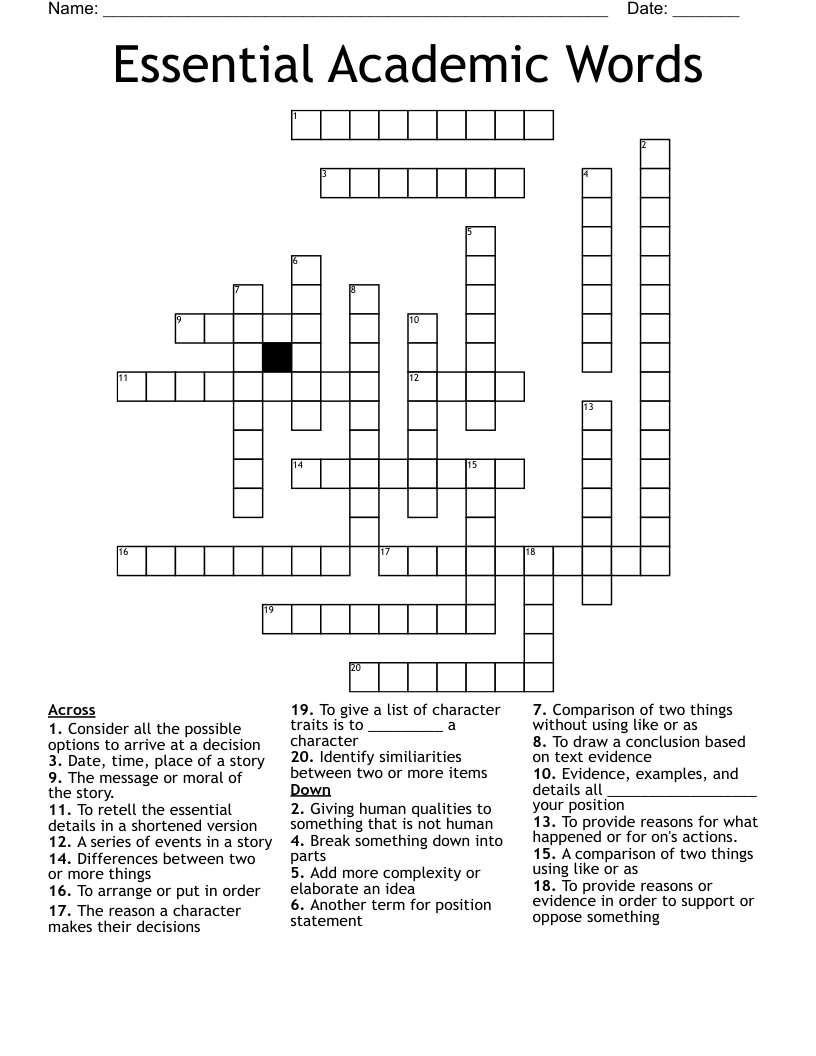 Essential Academic Words Crossword