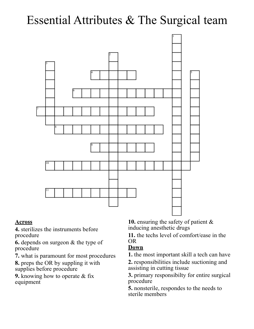 Essential Attributes & The Surgical team Crossword