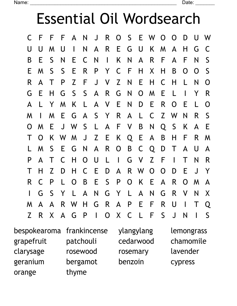 Essential Oil Wordsearch
