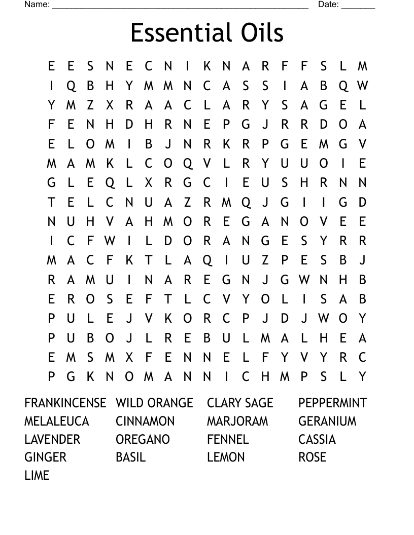 Essential Oils Word Search