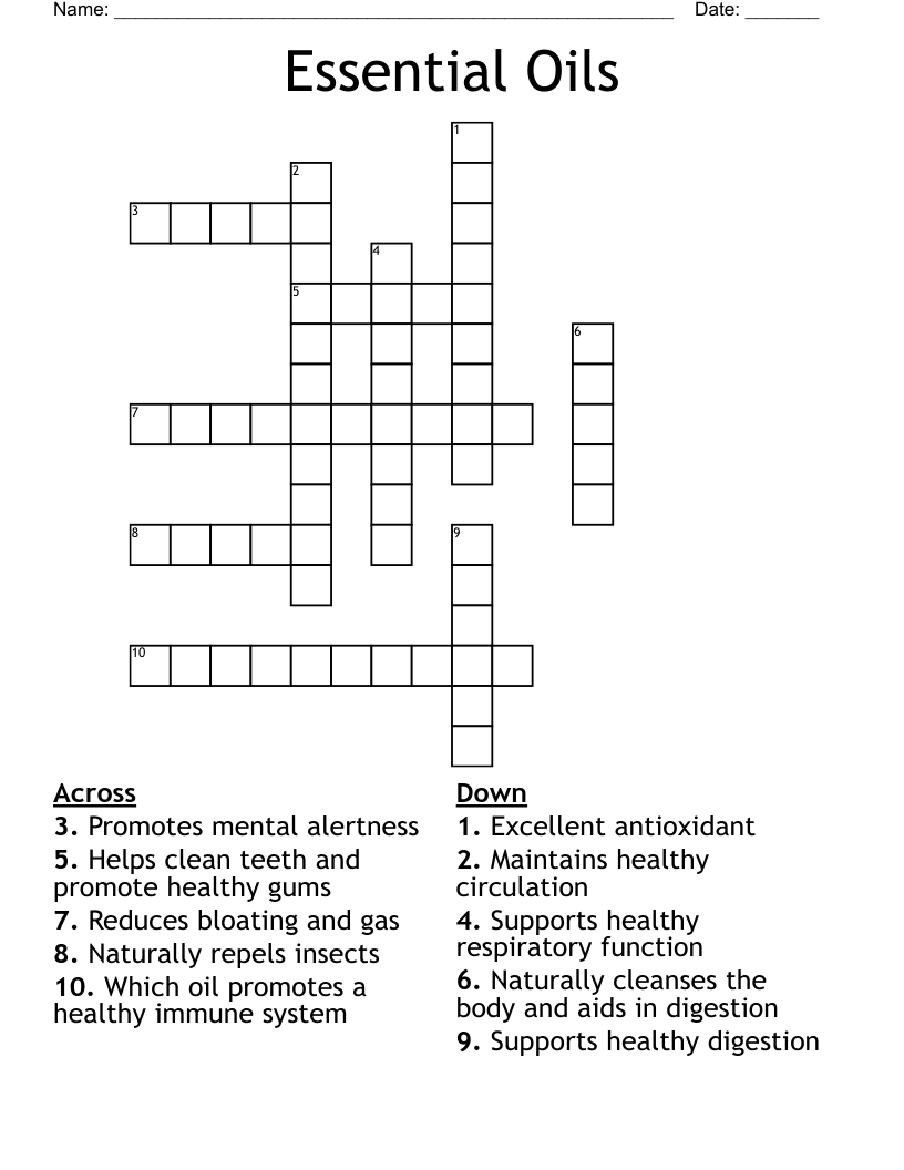 Essential Oils Crossword